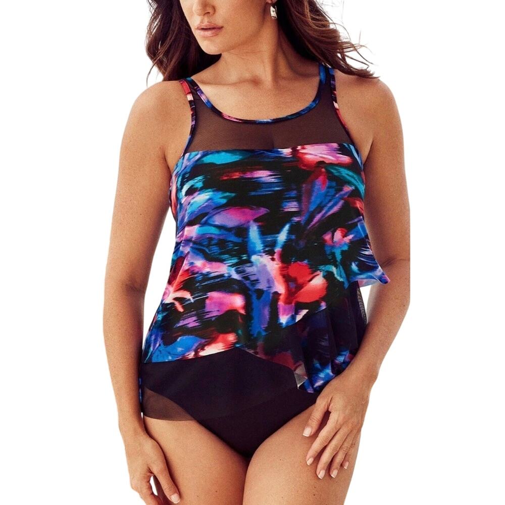 Miraclesuit Mirage Fuego Floral Tankini Top Swim 24W NWT